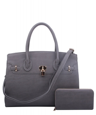 Fashion Padlock 2in1 Satchel WU1096W CHARCOAL